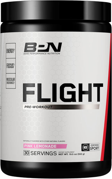 Bare Performance Nutrition Bpn Flight Pre Workout, Supports Energy And Mental Focus, Improved Endurance & Muscle Pumps With Carnosyn® Beta Alanine, Pink Lemonade, 30 Servings
