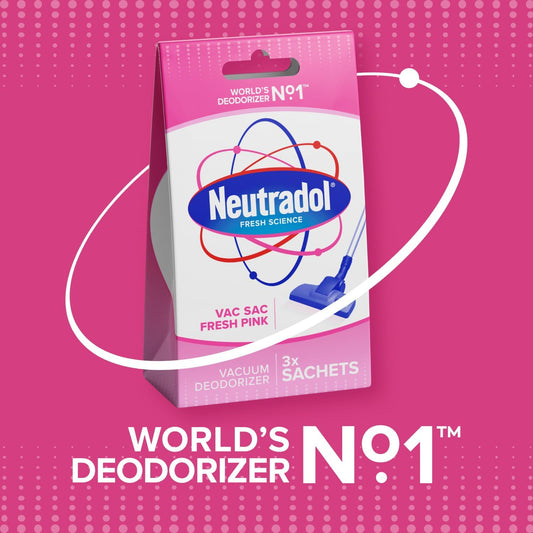 Neutradol Vac Sacs Vacuum Deodoriser, Place In Vacuum Cleaner Bags & Dust Bags, Fresh Pink, Multipack Of 6 X 3 Vac Sacs