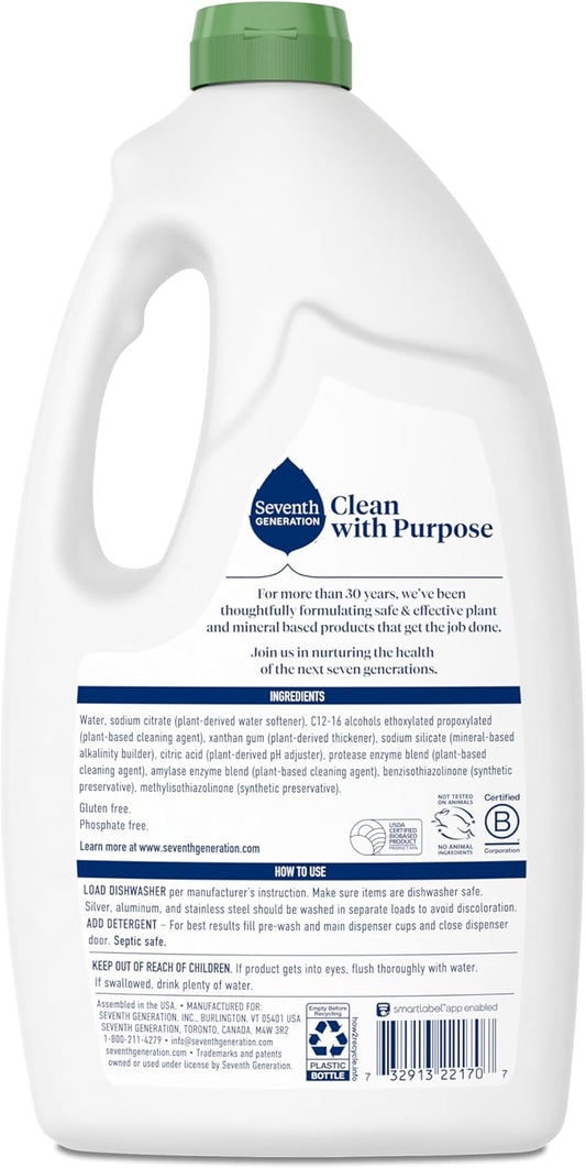 Seventh Generation Dishwasher Detergent Gel For Sparkling Dishes Free & Clear Fragrance Free 42 Oz, Pack Of 6