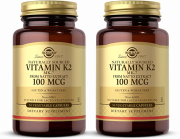 Solgar Naturally Sourced Vitamin K2 (Mk-7) 100 Mcg - 50 Vegetable Capsules, Pack Of 2 - Whole Food Source From Natto Extract - Non-Gmo, Gluten Free - 100 Total Servings