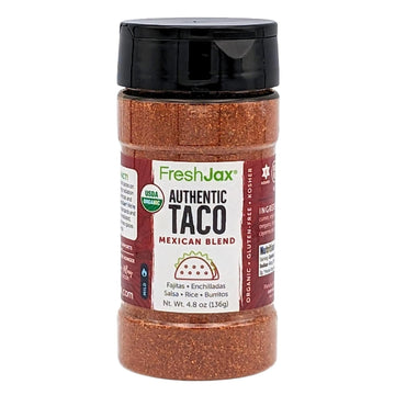FreshJax Premium Gourmet Spices and Seasonings (Organic Taco Seasoning: Mexican Blend) Large 4.8 oz Gift Box Included Handcrafted in USA Gluten-Free Certified Kosher
