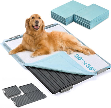 Dog Pads Extra Large 30×36In Puppy Dog Pee Pad Holder Secure Lock Anti-Slip Leak-Proof Detachable Indoor Dog Potty Tray Include 20 Pet Pee Pads For Puppies Doggies & Large Dogs