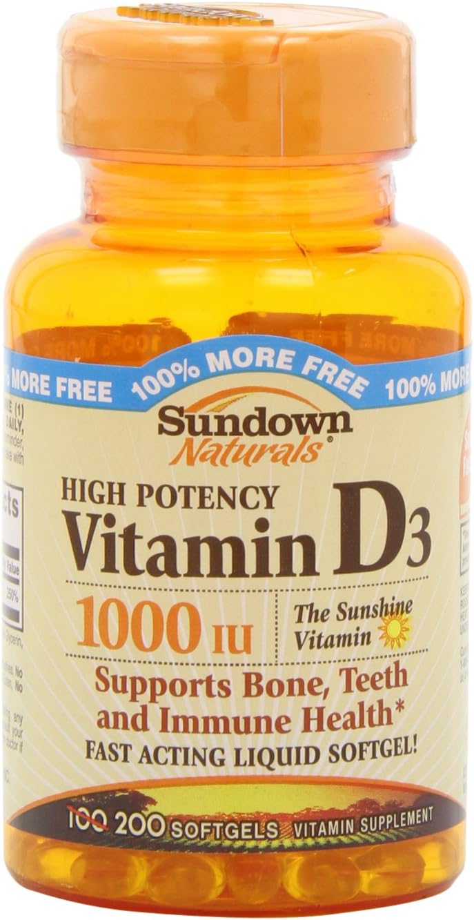 Sundown High Potency Vitamin D3, 1000 Iu, 200 Softgels (Pack Of 4)