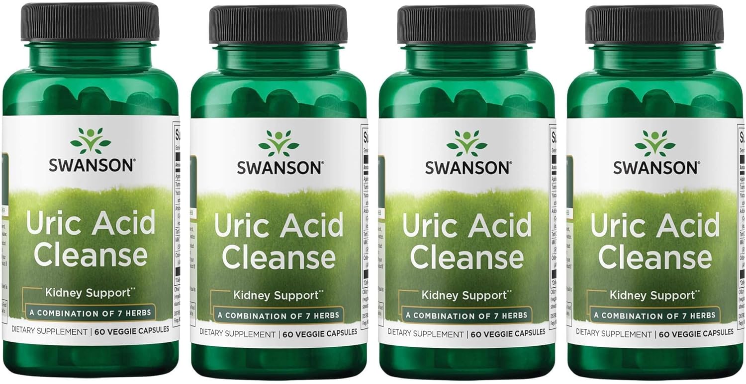 Swanson Uric Acid Cleanse - Natural Supplement Promoting Kidney Support - Features A Powerful Combination Of 7 Herbs - (60 Veggie Capsules) 4 Pack