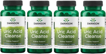 Swanson Uric Acid Cleanse - Natural Supplement Promoting Kidney Support - Features A Powerful Combination Of 7 Herbs - (60 Veggie Capsules) 4 Pack