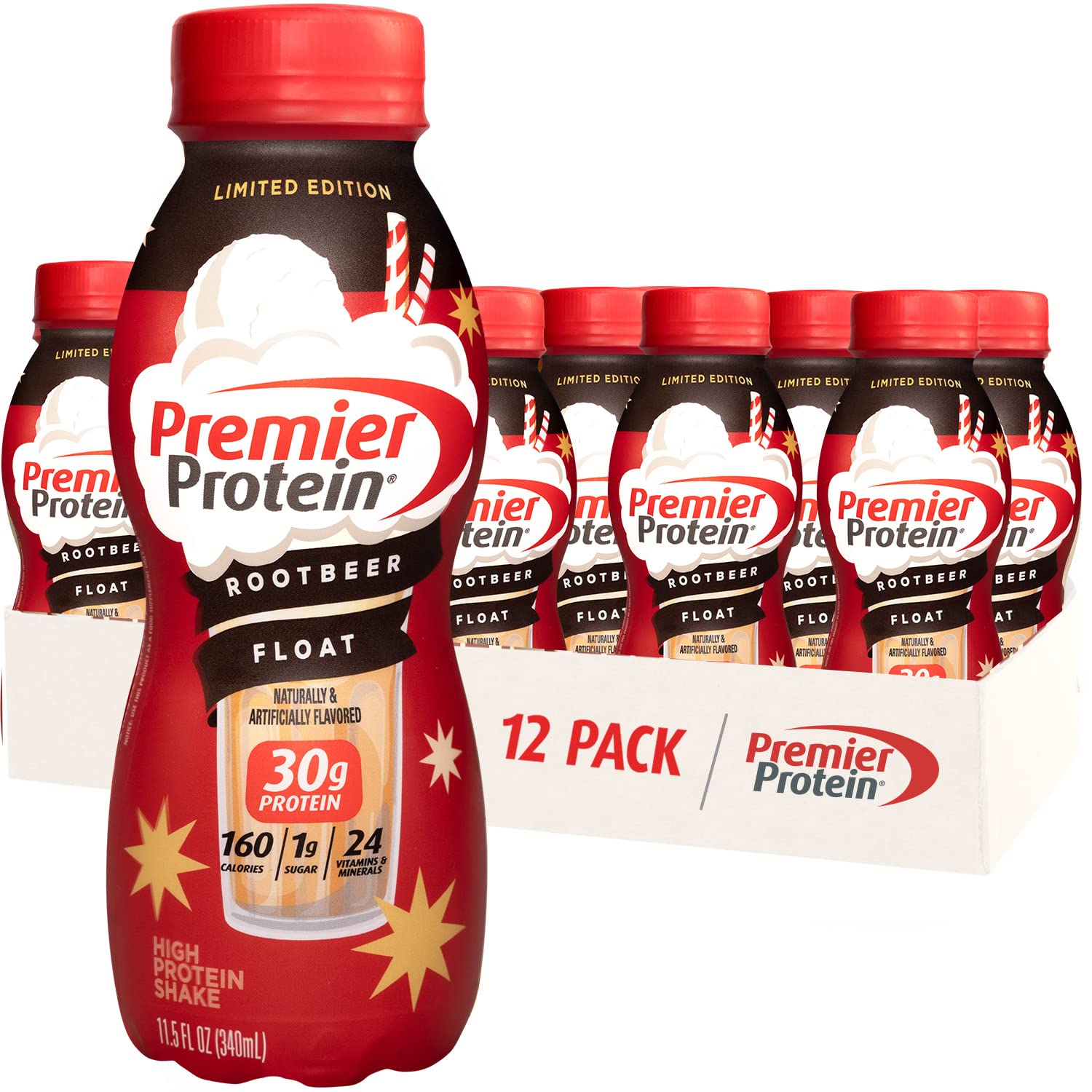 Premier Protein Shake, Limited Edition, Root Beer Float, 30G Protein, 1G Sugar, 24 Vitamins & Minerals, Nutrients To Support Immune Health, 11.5 Fl Oz, 12 Pack