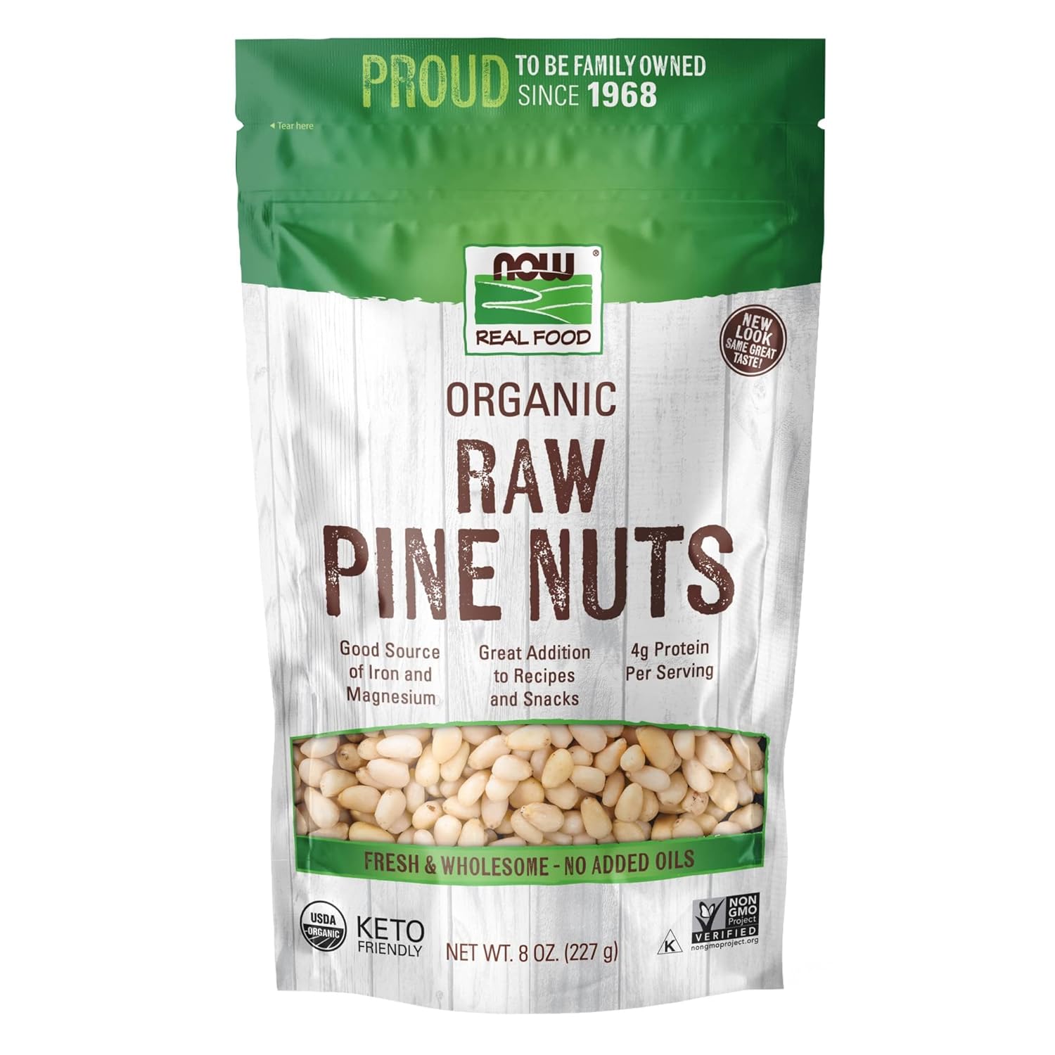 Now Foods, Certified Organic Pine Nuts, Raw And Non-Gmo, Good Source Of Protein, Thiamin And Magnesium, 8 Ounce (Pack Of 1) (Packaging May Vary)