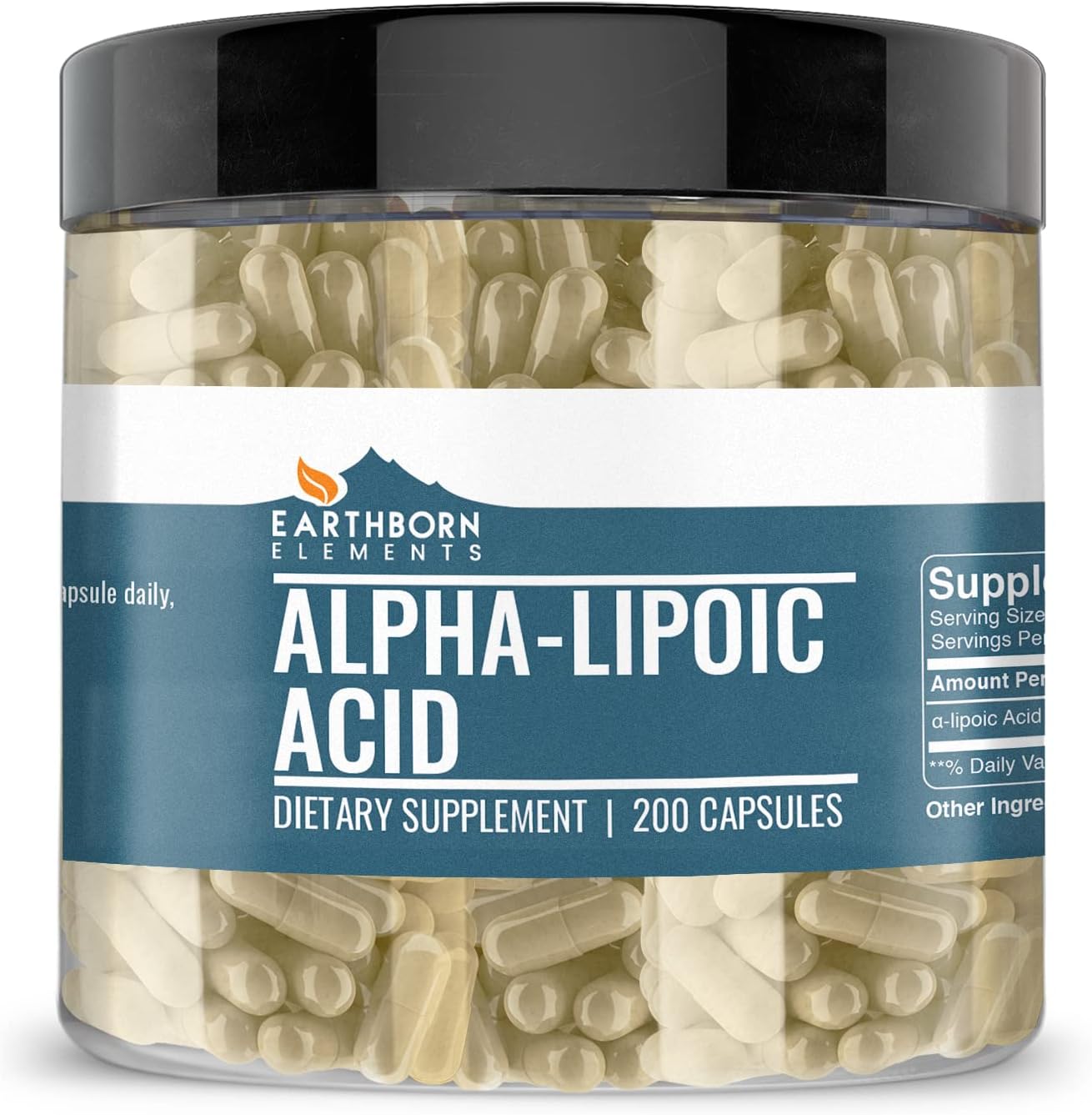 Earthborn Elements Alpha-Lipoic Acid 200 Capsules, Pure & Undiluted, No Additives