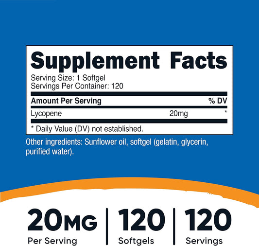 Nutricost Lycopene (20mg) 120 Softgels - Gluten Free, Non-GMO