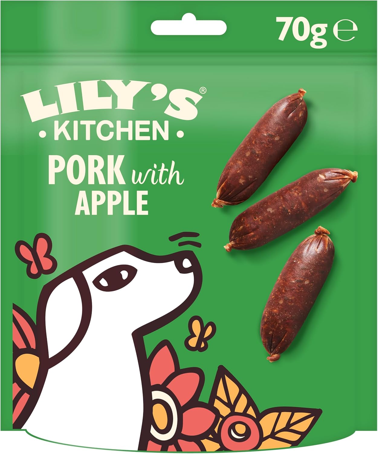 Lily’s Kitchen Made with Natural Ingredients Adult Dog Treats Packet Cracking Pork with Apple Sausages Grain-Free Recipes (8 Packs x 70g)?ANDTSPS70
