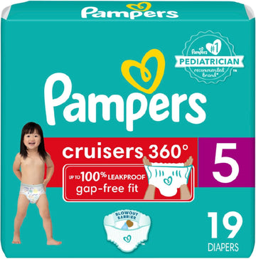 Pampers Cruisers 360 Diapers - Size 5, 19 Count, Pull-On Disposable Baby Diapers, Gap-Free Fit