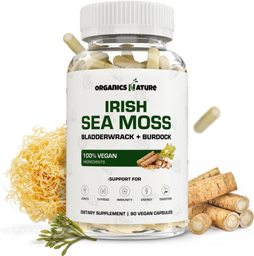Organics Nature Irish Sea Moss Capsules 45 Servings | High Potency Sea Moss Pills | Immunity Sea Moss Supplement For Lung Detox, Energy, Bone & Joint Support 90 Vegan Capsules