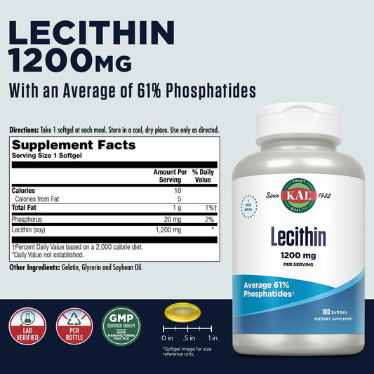 Kal 1200 Mg Lecithin Softgels, 100 Count