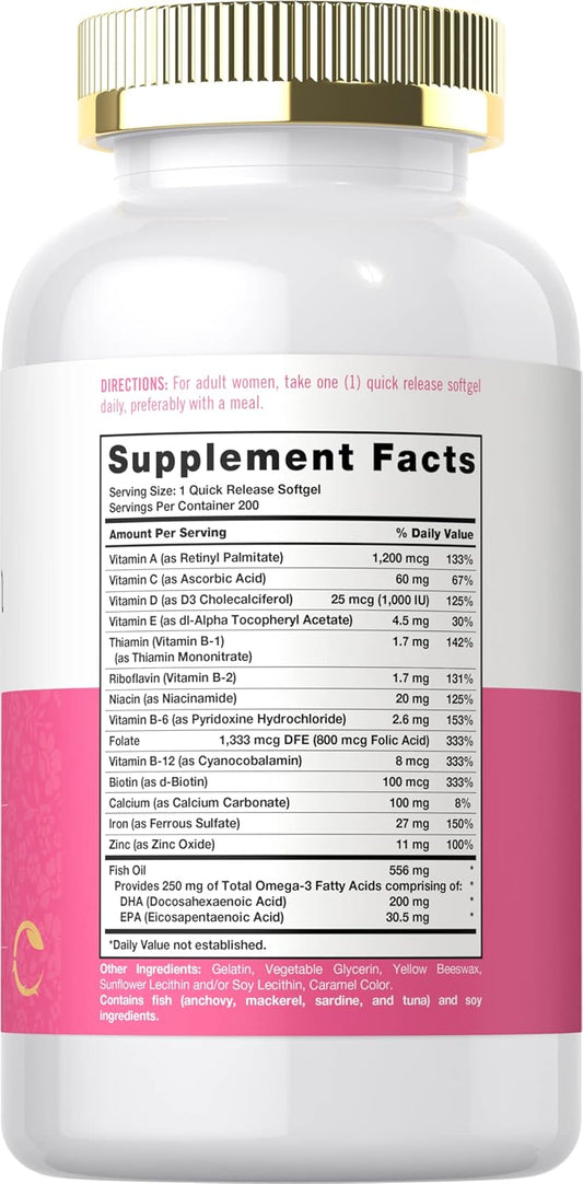 Carlyle Multivitamin For Women | 200 Softgels | With Iron | Nutritional Support Supplement | Non-Gmo & Gluten Free