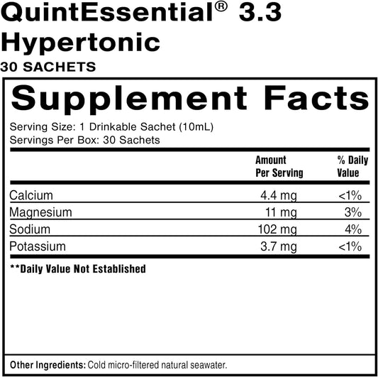 Quicksilver Scientific Quintessential 3.3 Sachets - Hypertonic Solution - Filtered Sea Water Hydration Packets - Liquid Minerals for Muscle Recovery, Stamina + Mineral Replenishment (30 Count) : Health & Household