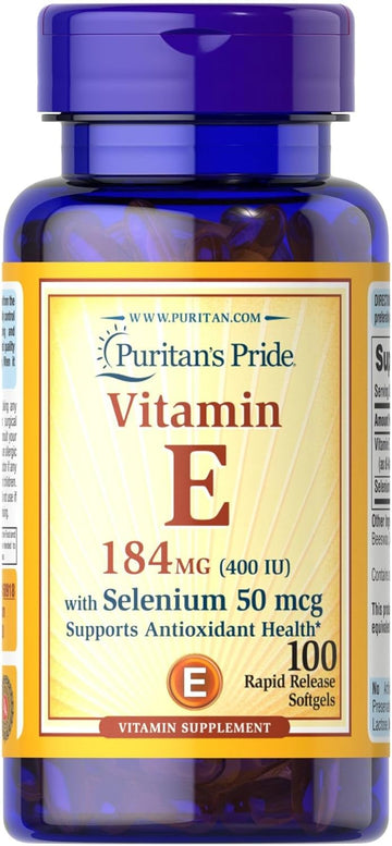 Puritan'S Pride Vitamin E 400 Iu With Selenium 50 Mcg For Immune Health To Support Immune System 100 Softgels