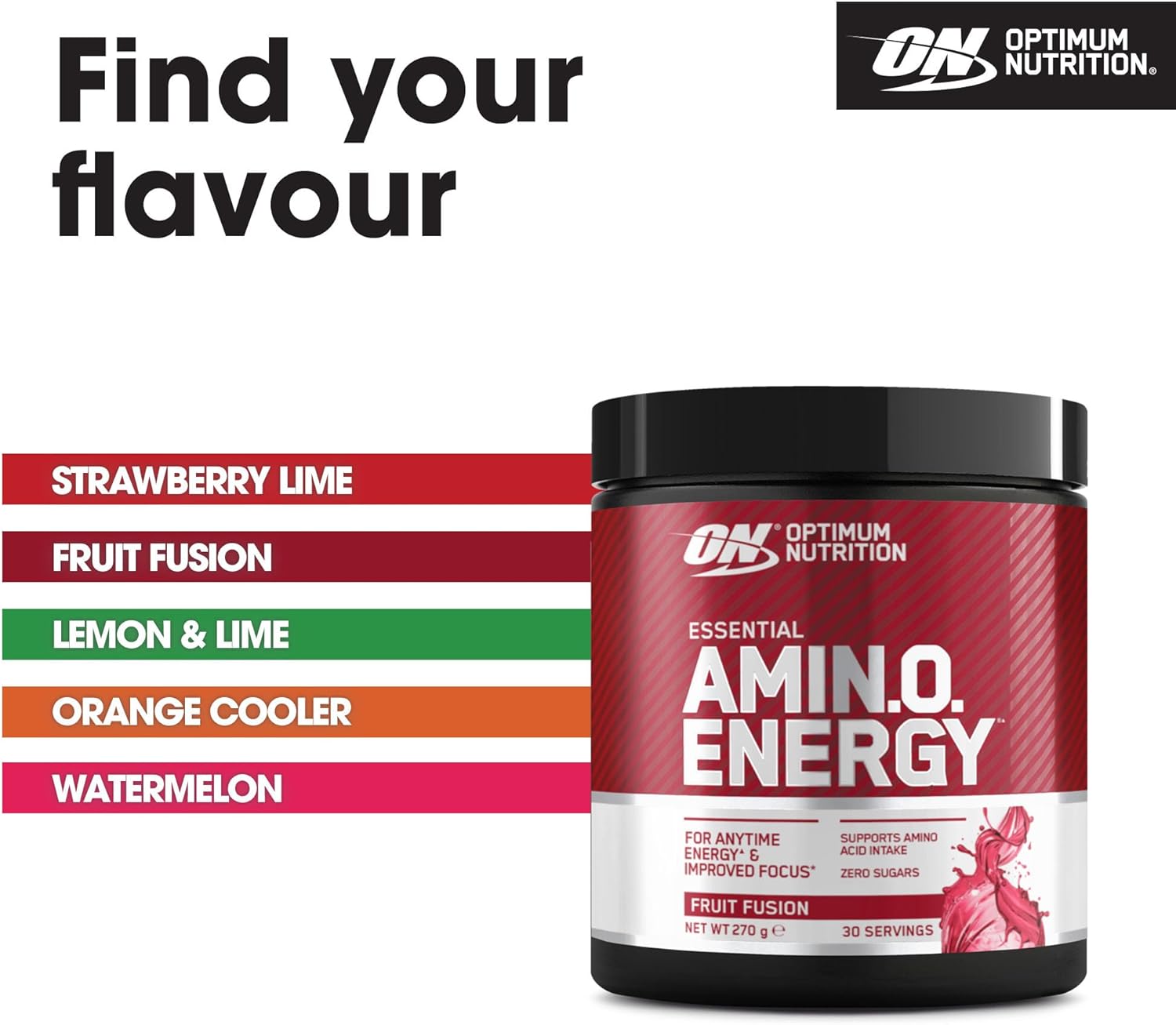 Optimum Nutrition Amino Energy Pre Workout Powder, Energy Drink with Amino Acids, BCAA, L-Glutamine and L-Leucine, Food Supplement with Vitamin C and Caffeine, Fruit Fusion Flavour, 30 Servings, 270 g : Amazon.co.uk: Health & Personal Care