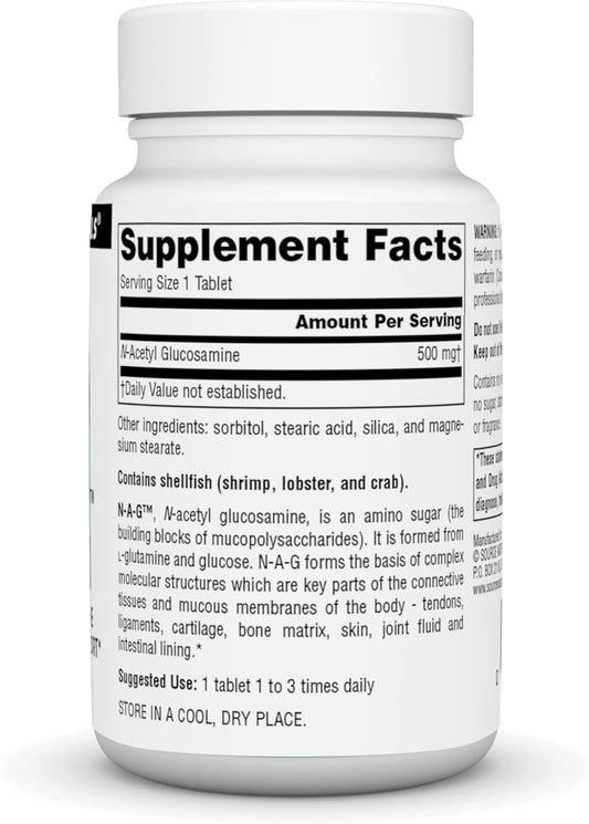 Source Naturals N-A-G N-Acetyl Glucosamine For Joint Support And Intestinal Lining* - 500 Mg - 60 Tablets