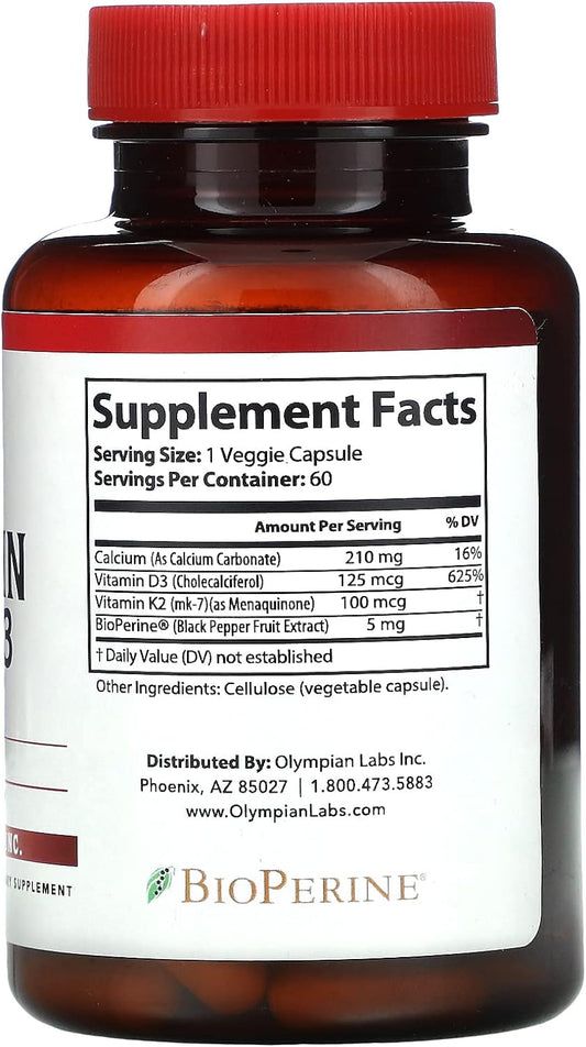 Olympian Labs Vitamin K2 + D3, 60 Servings, Supports Immune System, Bone and Heart Support, 60 Vegan Capsules : Health & Household