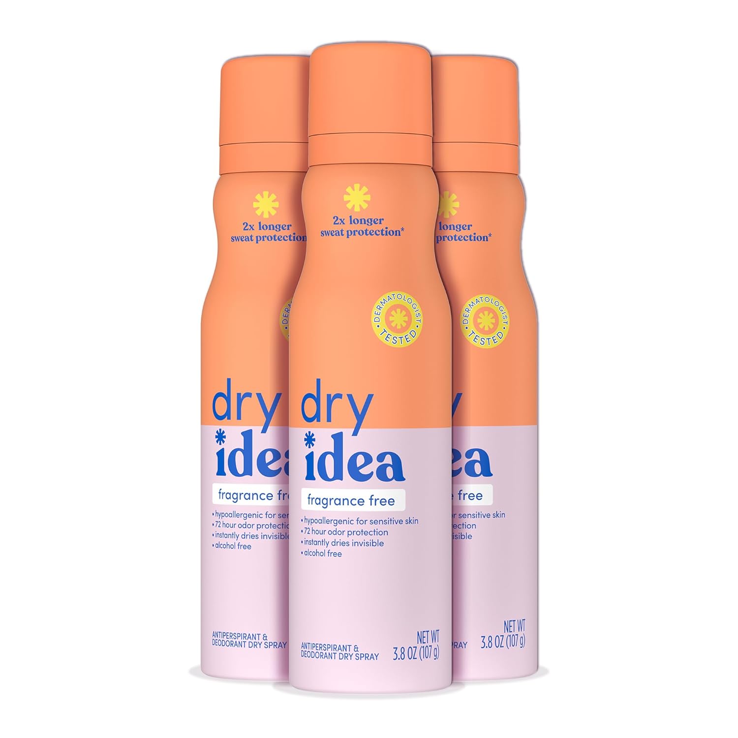 Dry Idea Dry Spray Deodorant & Antiperspirant | 2X Longer Sweat Protection | 72-Hour Odor Protection | Fragrance-Free & Hypoallergenic For Sensitive Skin, 3.8 Oz. (3-Pack)