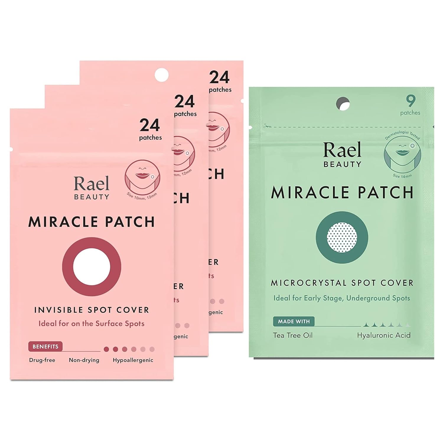 Rael Miracle Spot Cover Bundle - Invisible Spot Cover (72 Count), Microcrystal Spot Cover (9 Count)