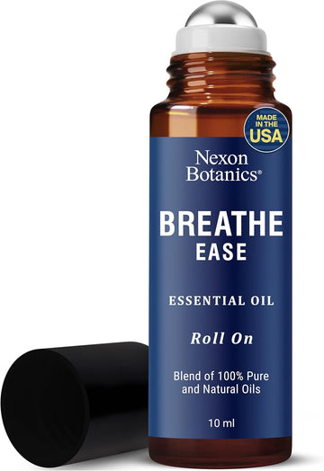 Breathe Ease Essential Oil Roll-On Blend 10 Ml - Pure Eucalyptus, Peppermint & Rosemary Oils Roller For Clear Breathing & Respiratory Support - Nexon Botanics