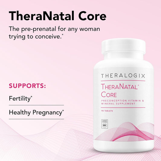 Theralogix Theranatal Core Preconception Vitamin Supplement - 90-Day Supply - Fertility Support Supplement With Folate, Vitamin D3, Choline & More* - Nsf Certified - 90 Tablets