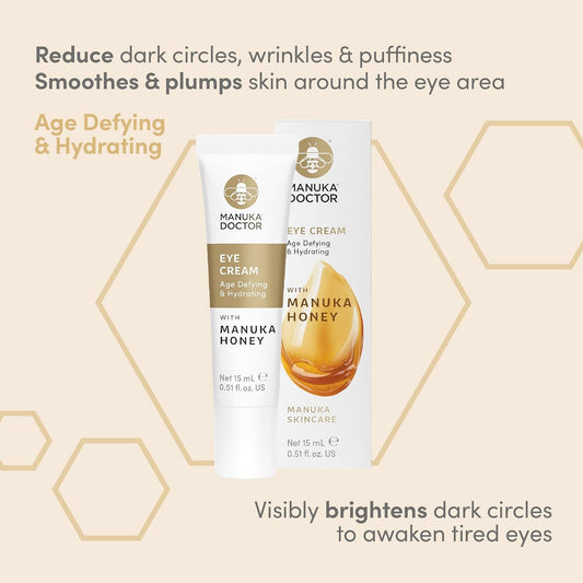 Manuka Doctor Peptide Eye Cream - Anti Aging & Hydrating With Manuka Honey, Peptides, Purified Bee Venom & Vitamin E To Reduce Dark Circles, Wrinkles & Puffiness, Age Defying Skin Care (.51 Fl Oz)