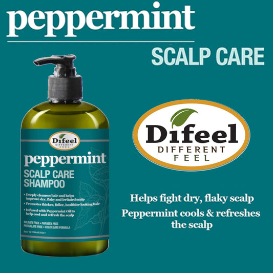 Difeel Peppermint Scalp Care Shampoo 12 Oz. - Sulfate Free Shampoo Made With Natural Ingredients