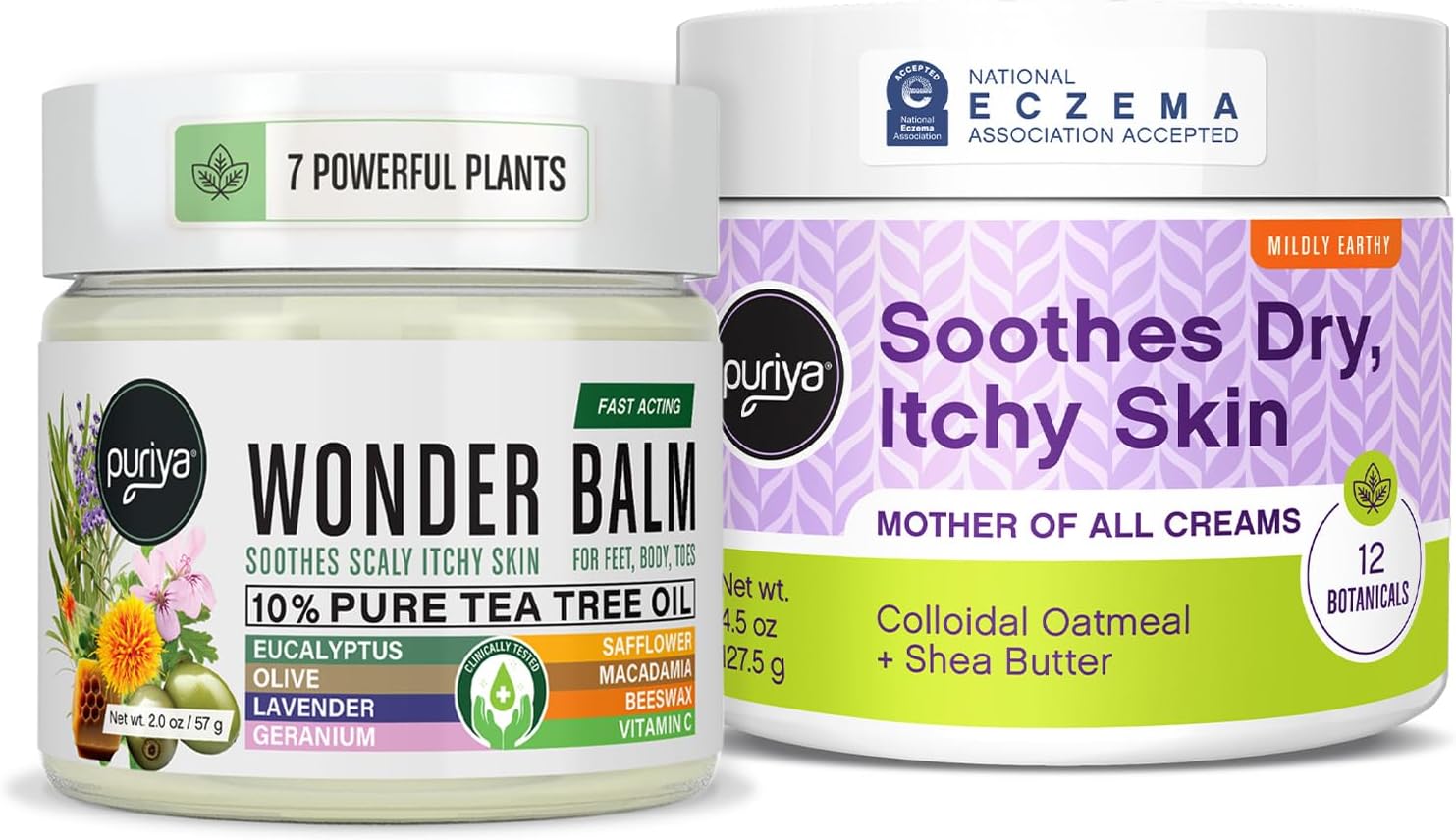 Puriya Tea Tree Oil Balm And Mother Of All Creams With Mildly Earthy Scent Bundle Set, Plant Rich Wonder Balm, Moisturizing Cream For Dry, Itchy, And Sensitive Skin