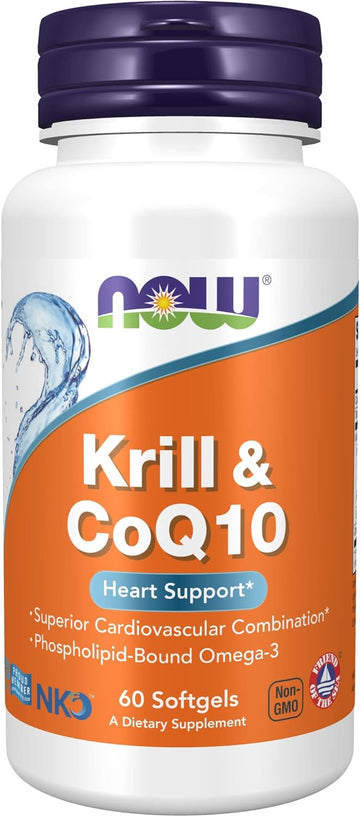 NOW Supplements, Krill & CoQ10, Phospholipid-Bound Omega-3, Heart Support*, 60 Softgels