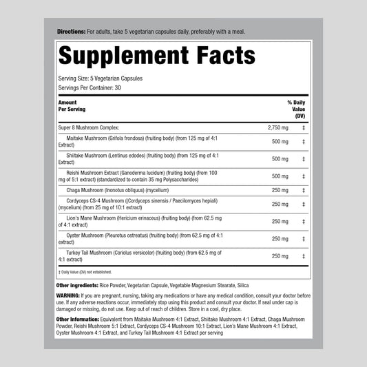 Piping Rock Mushroom Complex Capsules | 2750 mg | 150 Pills | 8 Mushroom Extract Blend | Herbal Supplement | Non-GMO, Gluten-Free, Vegetarian