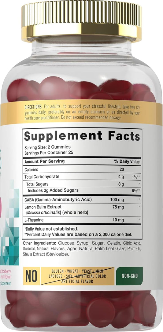 Carlyle Stress Support Gummies | 50 Count | with GABA and L-Theanine | Strawberry Lemon Flavor | Non-GMO, Gluten Free Supplement