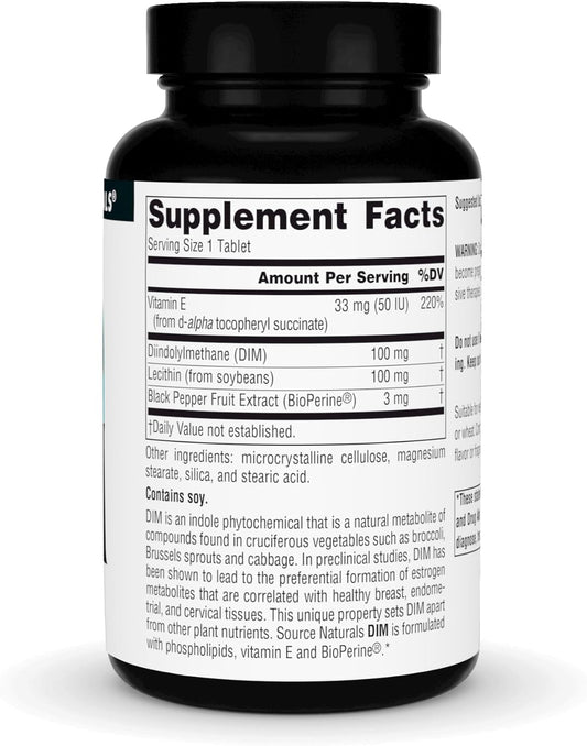 Source Naturals Dim, Diindolylmethane 100Mg With Bioperine, Vitamin E & More - 120 Tablets
