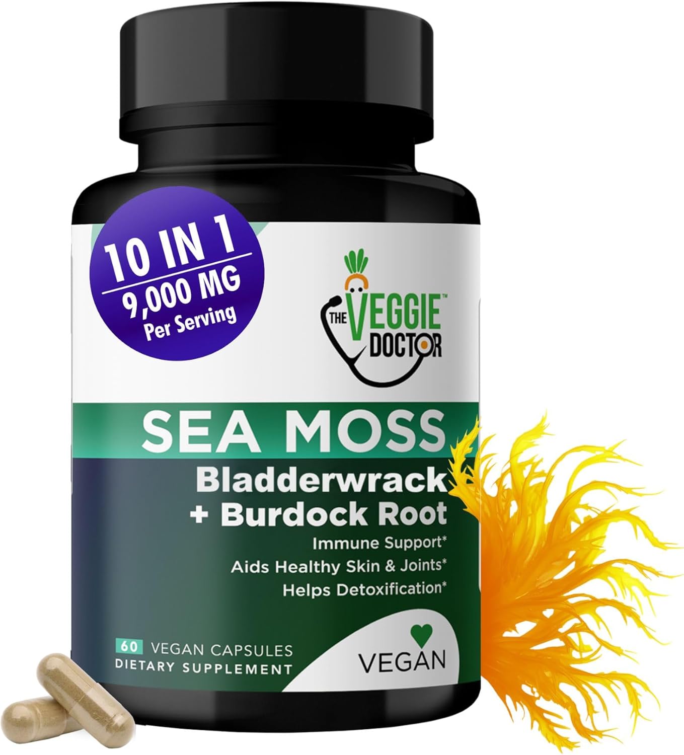 Sea Moss Capsules 9000Mg - 60 Vegan Seamoss Pills - Sea Moss, Black Seed Oil, Ashwagandha, Burdock Root & Bladderwrack - Advanced Sea Moss Supplement For Immunity - Seamoss Vitamins