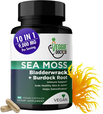 Sea Moss Capsules 9000Mg - 60 Vegan Seamoss Pills - Sea Moss, Black Seed Oil, Ashwagandha, Burdock Root & Bladderwrack - Advanced Sea Moss Supplement For Immunity - Seamoss Vitamins
