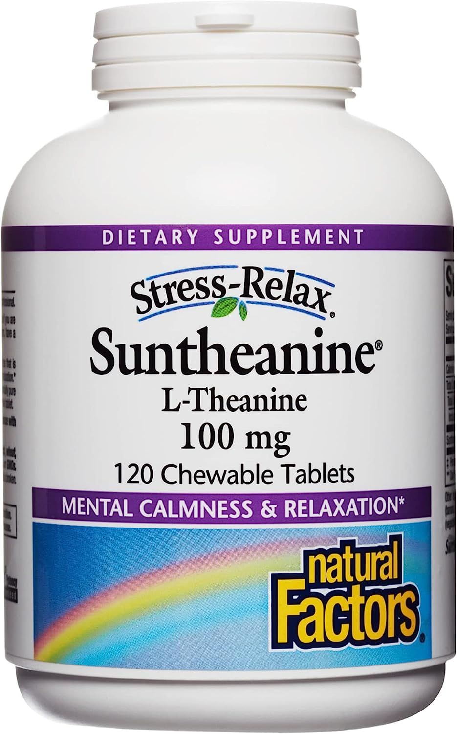 Stress-Relax Chewable Suntheanine L-Theanine 100 mg by Natural Factors, Non-Drowsy Stress Support for Mental Calmness and Relaxation, Tropical Fruit Flavor, 120 Tablets