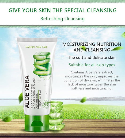 Bioaqua 92% Aloe Vera Foam Cleanser - Refresh & Moisture Aloe Vera 92% Cleanser. Shrink Pores & Oil Control Deep Cleaning Face Cleanser.(100G)