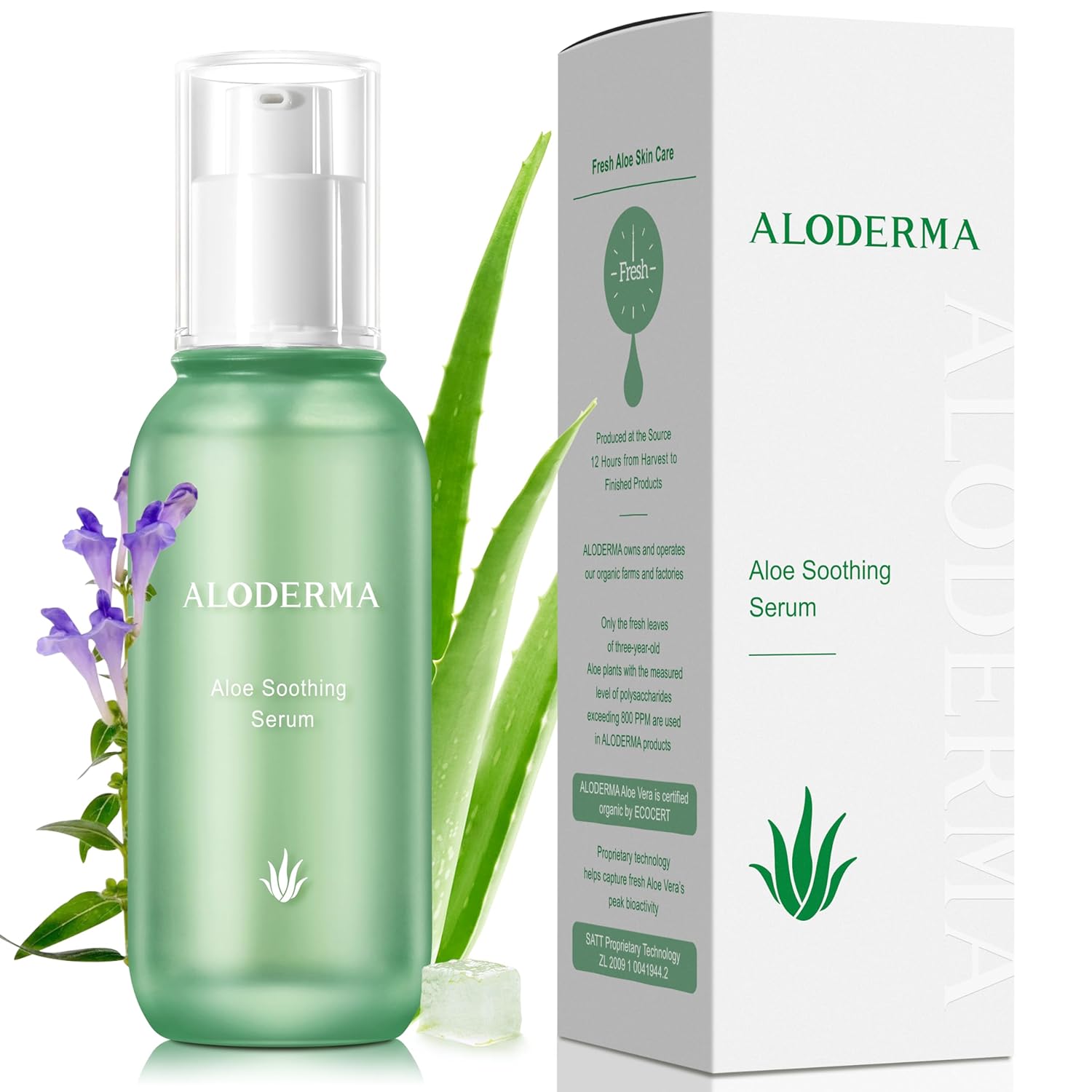 Aloderma Soothing Face Serum with 65% Organic Aloe Vera - Natural Aloe Serum for Sensitive Skin with Beta-Glucan & Argininem Skin Calming, Nourishing & Revitalizing Facial Serum for Clean Skin, 1.7oz