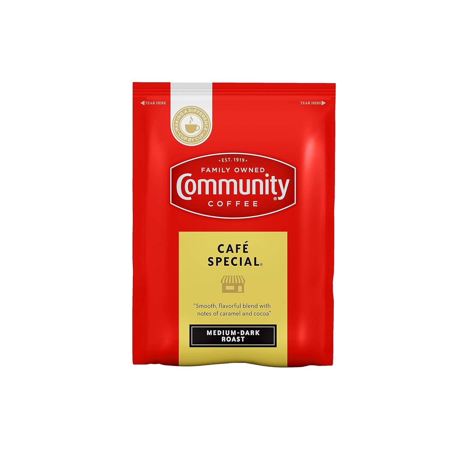 Community Coffee Café Special Pre-Measured Coffee Packs, Medium Dark Roast, 2.5 Ounce Bag (Box of 40)