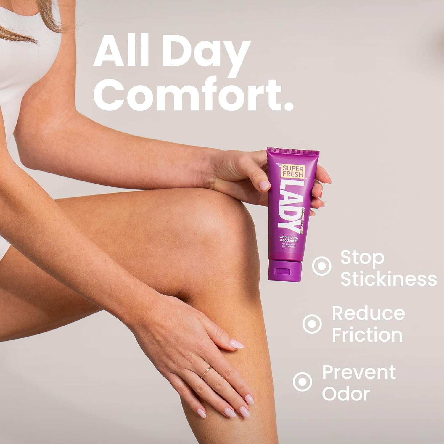 Super Fresh Lady Whole Body Deodorant For Women | For Privates, Body & Skinfolds | Stop Odor Stay Fresh | Aluminum Free Feminine Hygiene | Coconut + Vanilla | 4Oz