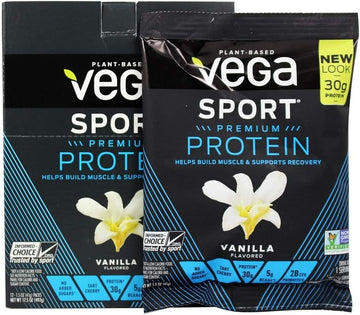 Vega Sport Premium Vegan Protein Powder, Vanilla - 30G Plant Based Protein, 5G Bcaas, Low Carb, Keto, Dairy Free, Gluten Free, Non Gmo, Pea Protein For Adults, 12 X 1.6 Oz Sachets (Packaging May Vary)