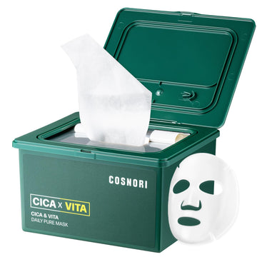 Cosnori Cica & Vita Daily Pure Mask - Vegan Daily Mask Sheet, Convenient & Quick Soothing, Vitality Boosting Care, 100% Pure Lyocell Sheet, 30 Sheets/11.8 Fl Oz