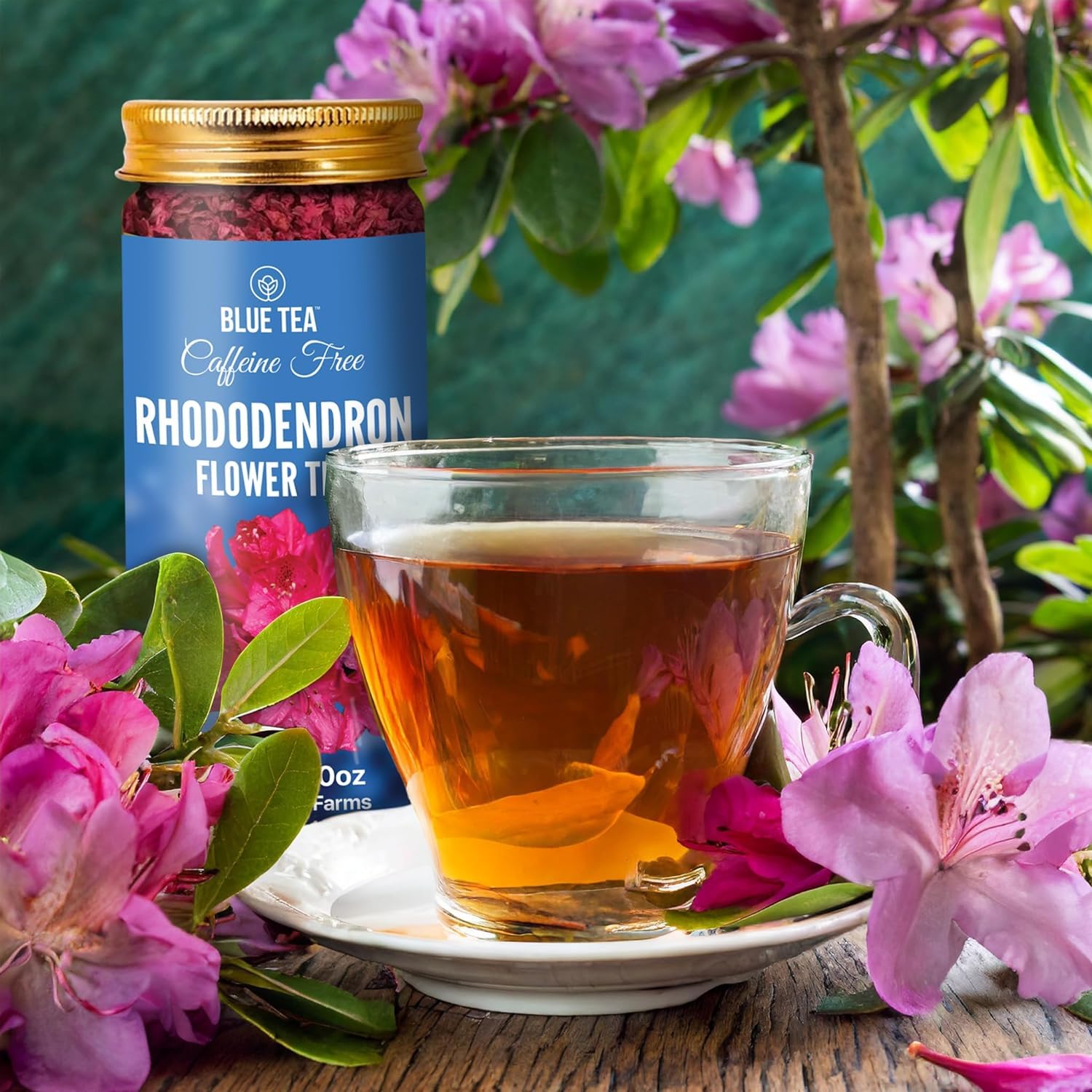 Blue Tea - Rhododendron Flower Tea Loose Leaf -1.40 Oz (Pack Of 2) | Nourishes Skin | Flower Based -Anti-Oxidant Rich - Herbal Tea - Caffeine Free - Non - Bitter - Natural Ingredients | Jar Packaging