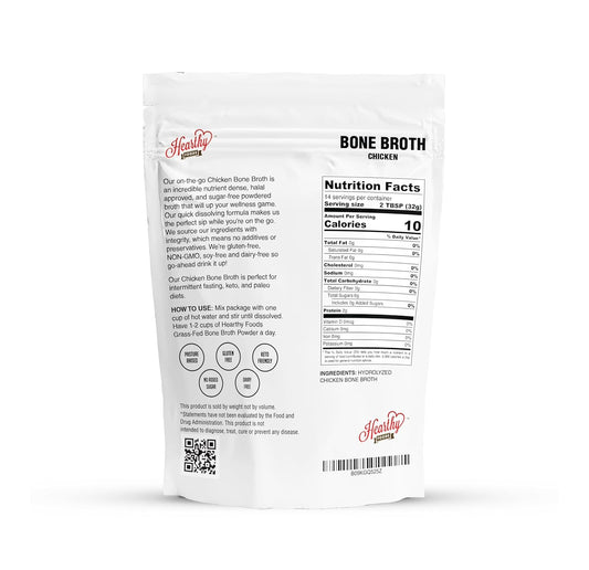 Hearthyfoods Chicken Bone Broth Powder - 16Oz 454G - Instant Powdered Beverage Mix, Chicken, Halal, Keto & Paleo Friendly - 32 Servings