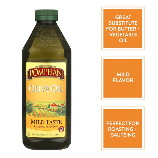 Pompeian Mild Taste Olive Oil, Perfect For Roasting & Sauteing, Naturally Gluten Free, Non-Allergenic, Non-Gmo, 48 Fl. Oz