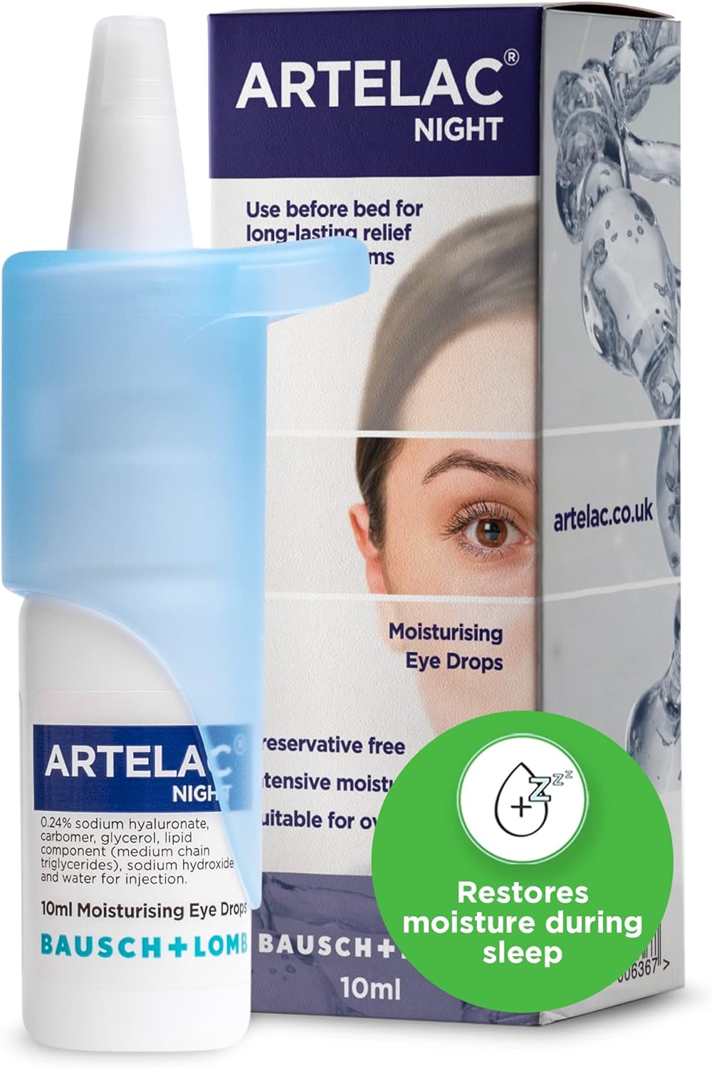 Artelac Night Eye Drops, Symptom Relief For Tired, Dry, Stressed, Gritty, Burning And Tearing Eyes, Preservative Free And Restores Moisture During Sleep, 10Ml