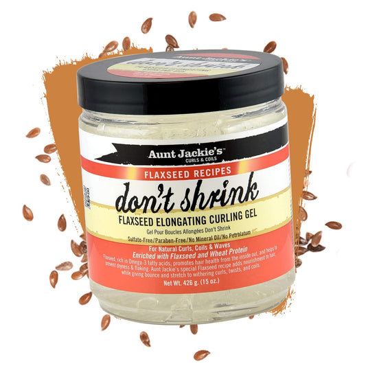 Aunt Jackie'S Flaxseed Recipes Don'T Shrink Elongating Hair Curling Gel For Natural Curls, Coils And Waves, Helps Prevent Dryness And Flaking, 15 Oz