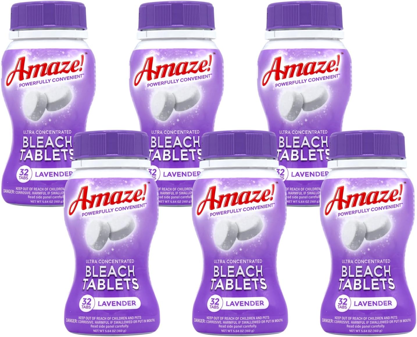 AMAZE Ultra Concentrated Bleach Tablets [6 bottles] - Lavender Scent - for Laundry, Toilet, and Multipurpose Home Cleaning. No Splash Liquid Bleach Alternative