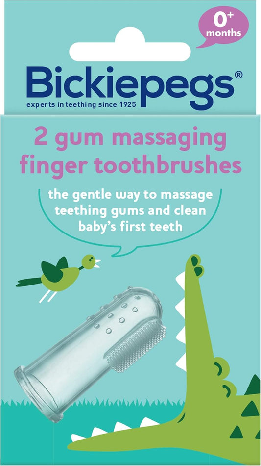 Bickiepegs Finger Toothbrush for Newborn 0 Months +, Soft Brush Head for First Tooth, sooth and Calm Teething Baby, Safety Tested (2-Pack 4 Brushes)